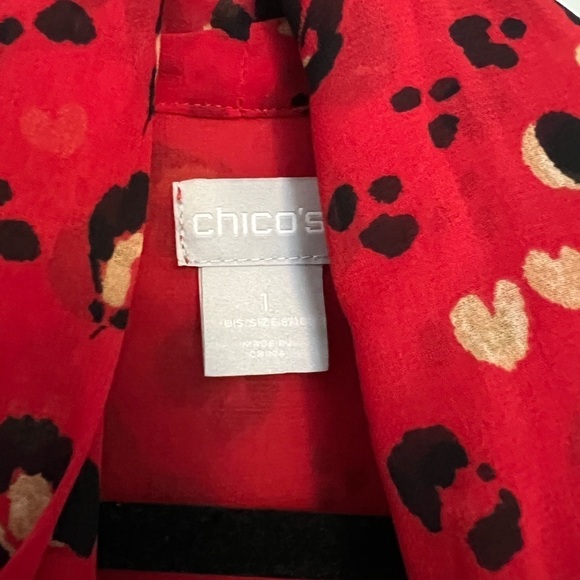 💕 Chico's Women's Blouse Red Heart Leopard Print Size 1 (Medium/8) - Picture 4 of 5